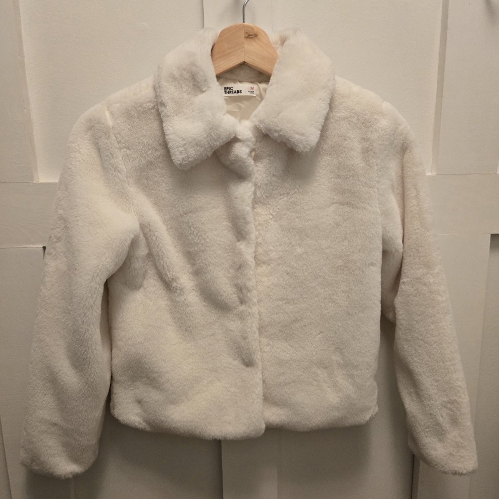Girls Ivory Faux Fur Jacket